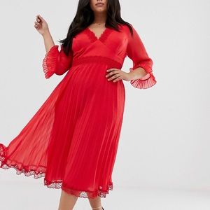 NWT ASOS Design Curve Pleated Midi Dress with Lace Insert